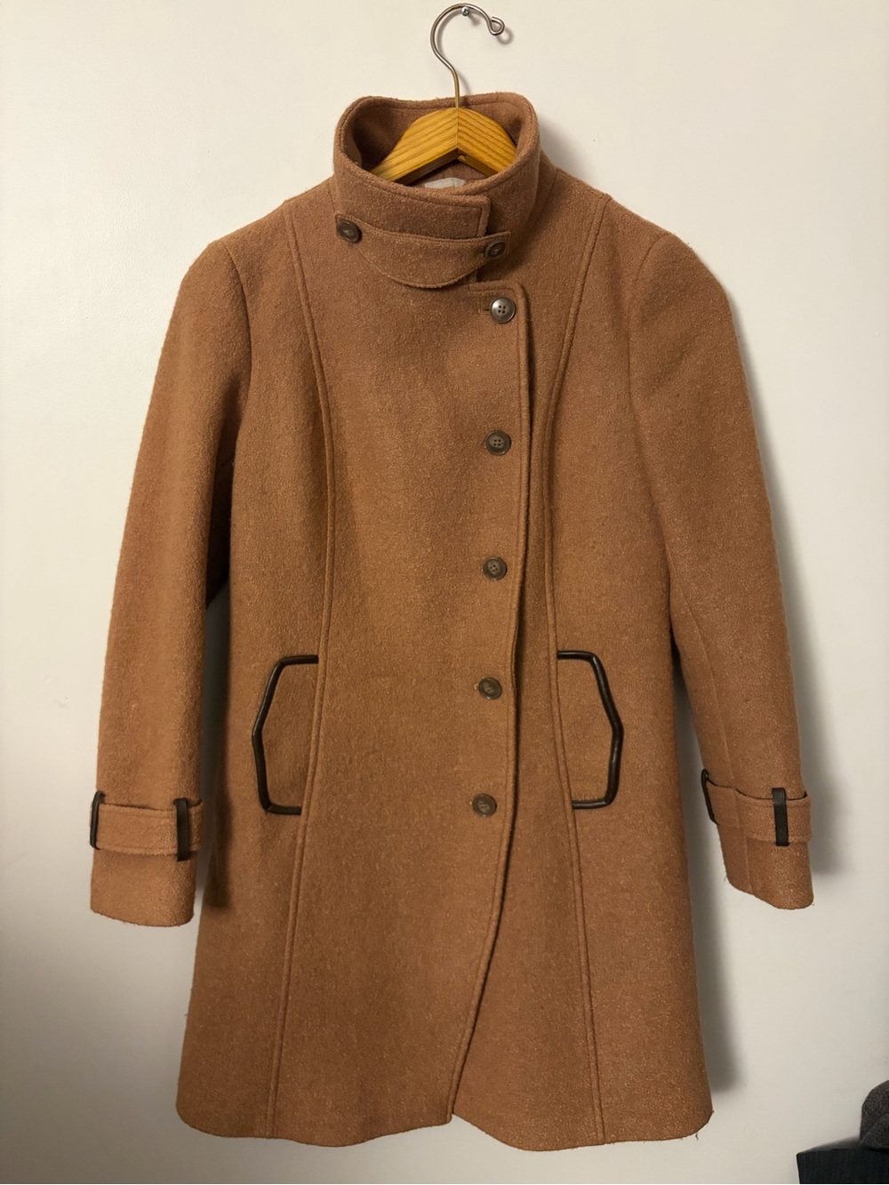Soia & Kyo Camel/Tan Wool-Blend Stand Collar Pea Coat - Large